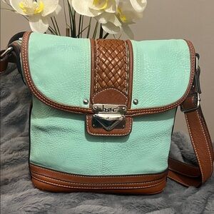 B.O.C. Aqua and Chestnut Crossbody Bag EUC RETAIL $74